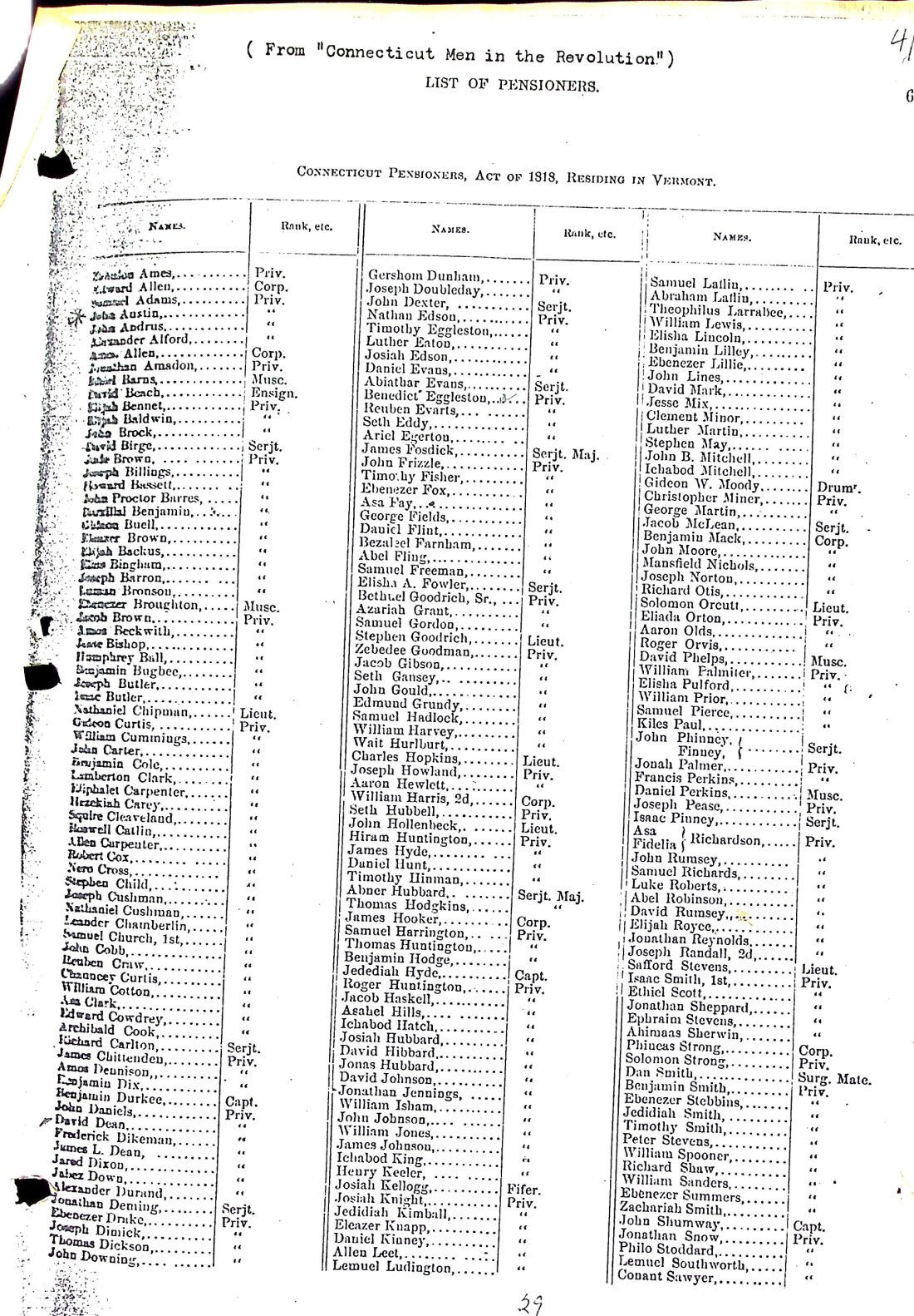 Conn. pensioners residing in Vermont Act of 1818